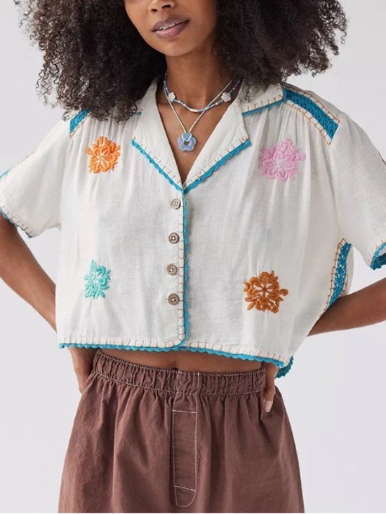 Urban Outfitters Tops - Urban Outfitters Top Rowan Embroidered  Button Down Boxy Shirt XS